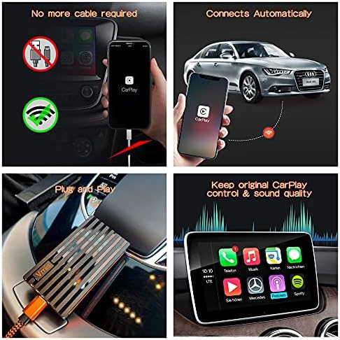 Vrriis Безжичен адаптер CarPlay 3.1 за фабрично кабелна Apple CarPlay, безжичен ключ CarPlay Преобразува фабрично кабелна CarPlay