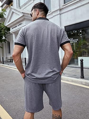 Мъжко облекло от две части, риза и къси панталони с контрастиращи лента с надпис Men (Цвят: Сив, Размер: 5X-Large)