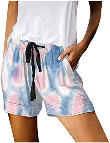 VOWUA / Дамски къси Панталони с завязками, Удобни къси Панталони с Джобове за Разтеглив ластик на талията, Летни Плажни Шорти средна засаждане