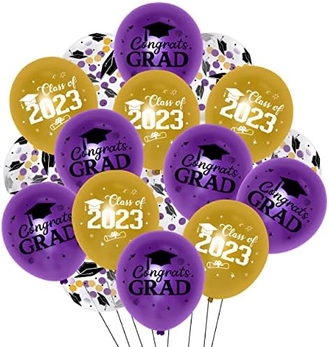 Комплект от 36 опаковки Латексови балони за Абитуриентски партита, лилава злато, 2023 г., Балони с Конфети, Лилава злато за клас