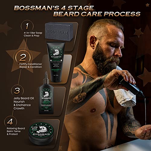 Мъжки комплект за грижа Bossman: Метална четка за коса, Релаксиращ Балсам за оформяне на брада и Стягащ балсам за оформяне на