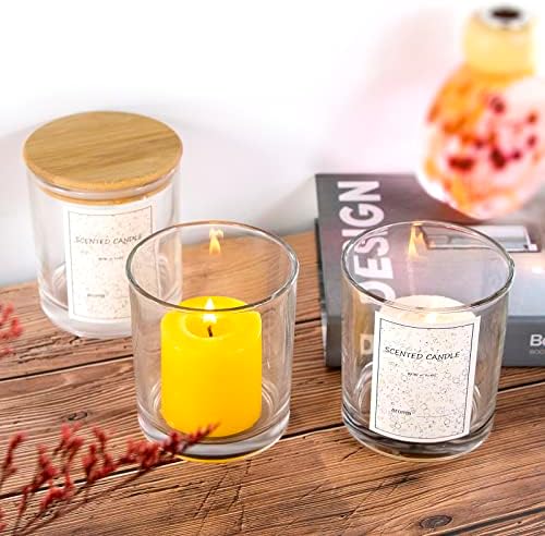 MYHAPL 15 Опаковки, Стъклени Буркани за Свещи по 10 грама с Бамбукови Капаци и Подут етикети -Комплект Свещи за Производство на Ароматни