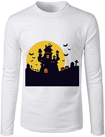 ZDDO Мъжки Блузи На Хелоуин, Мъжки t-shirt Happy Halloween с Принтом Haunted house С Дълъг Ръкав, Смешно Графика Тениска