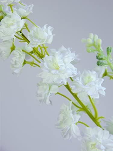 ZooeyRouse Бял Делфиниум Изкуствени Цветя За Дълго Стъбло на Цвете 4шт 33,5 инча Фалшив Ралица Изкуствен Вид на истински