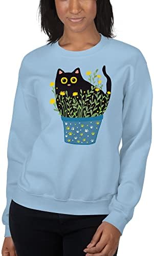 Hoody Унисекс Черна котка, с жълти цветя | Есенен пуловер, за любителите на животни