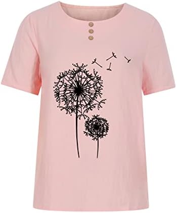 Charella Pink Дамски Лятна Есенна Бельо в памучна Тениска С Къс Ръкав, Облекло, с Кръгло Деколте и Копчета, Графична Блуза, Риза
