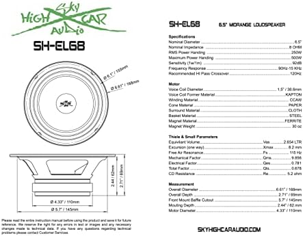Съдържание на пакета Sky High Car Audio 4 EL68 6,5Midrange на динамиката на средните честоти и 4 говорителя високи честоти PRO TW1 Bullet