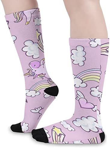 Розови Еднорози Поничка С Розови Принтом, Подходящи По Цвят Чорапи, Спортни Чорапи до Коляно за Жени и Мъже