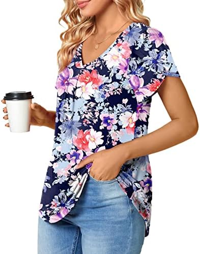 Дамски Блузи с ръкави-листенца, Тениски с V-образно деколте и Къс ръкав, Сладки Летни Ежедневни Тениски, Блузи Свободно Намаляване