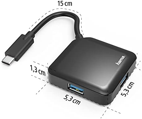 Хъб Hama USB C с 4 порта (Сверхскоростная пренос на данни със скорост до 5 gbps, 4X USB-A за мишка, USB-памет и т.н., многопортовый USB
