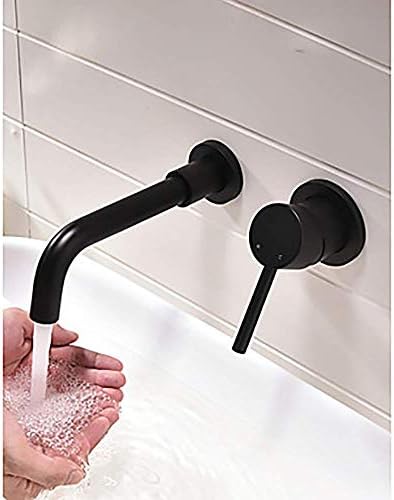 KXA Стоки за баня Черен Стенен Смесител за вана с една дръжка и Две Дупки Съвременен Творчески Смесител за мивка в банята Лесен и практичен,
