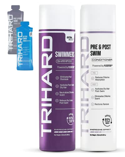 Шампоан за плувци TRIHARD Extra Boost + Климатик преди и След плуване | Средство за защита от хлор и коса | Дует Две в едно за гмуркане