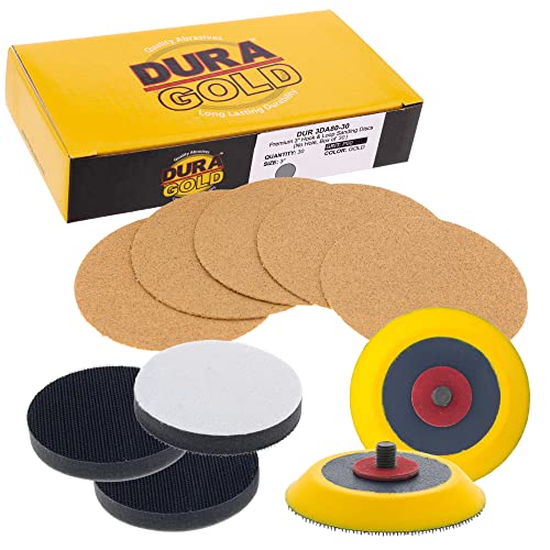 3-инчов Шлифовъчни дискове Dura-Gold с шкурка 80, опорна плоча с плетене на една кука и линия и подплата от мека плътност