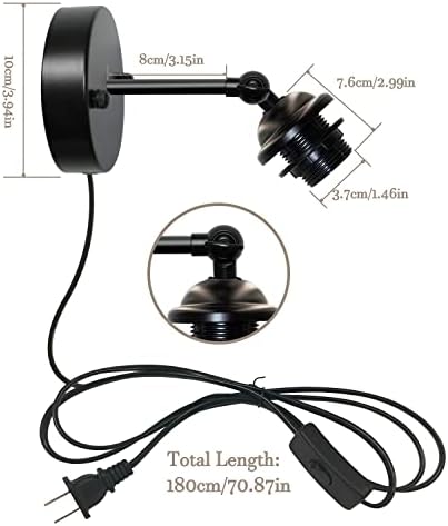 Комплект от 2 промишлени стенни аплици, Регулируема Plug / Кабелен стенен лампа, монтиран на стената лампа с гъвкаво повратна