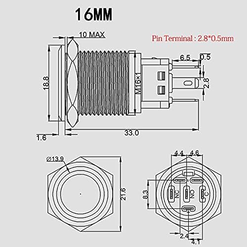 YIJIA 16 мм 19 мм и Метален бутон превключвател на незабавни действия от неръждаема стомана 1NO 1NC 2NO 2NC Бутона за включване