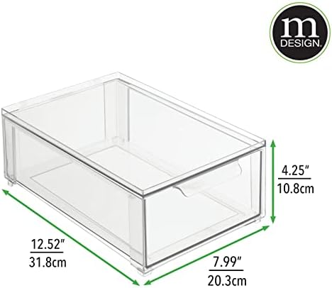 mDesign Пластмасов Штабелируемый кутия-органайзер за съхранение в банята, с чекмедже за кабинет, тоалетна маса, рафтове, серванта,