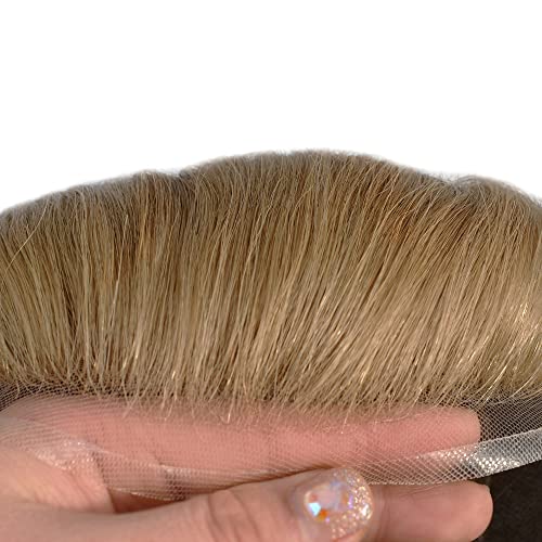 Мъжки перуки-изкуствена коса с френски дантели, Заменяющие косата дантела прозорци, светло кафяв, Светло кафяв, Европейската система