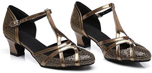 HIPPOSEUS/ Женски Лъскави обувки за Салса, Танго, балните латино танци с Т-образно каишка, на нисък ток 4,5 см, Бронз, модел