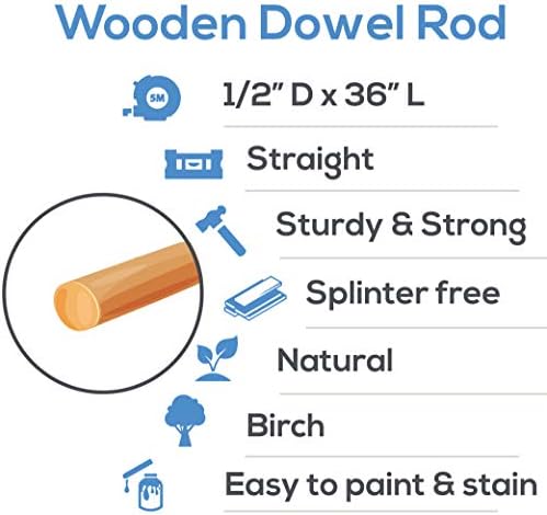 Дюбельные пръти, Дървени пръчици от Дървени дюбельные пръти - 1/2 x 36 См Непълни дървени пръчици - за diy и самоделок - 100 броя от Woodpeckers