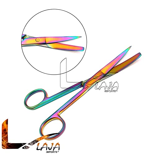LAJA ВНАСЯ Комплект от 5 Многоцветни Светещи Работни Ножици изработени от Титан, Остри / Тъпите, Извити от Неръждаема стомана с