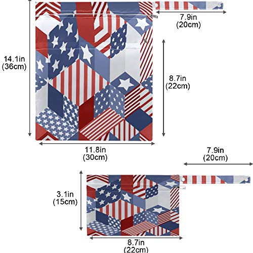 visesunny Американски Флаг в Звездна Лента, 2 бр., Влажна чанта с джобове с цип, Моющаяся, Множество, Голям за Пътуване,