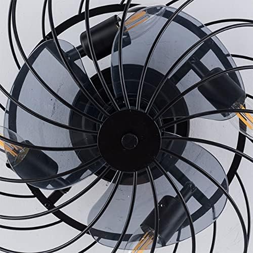 Вентилатор на тавана MGJXTWG с осветление и дистанционно управление, Нископрофилен, вентилатор на тавана на 4 лампи с черна метална
