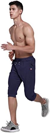 YSENTO Мъжки Ежедневни Памучни Капри за Бягане 3/4 с Дължина Под Коляното, къси Панталони За тренировки във фитнеса С Джобове с цип