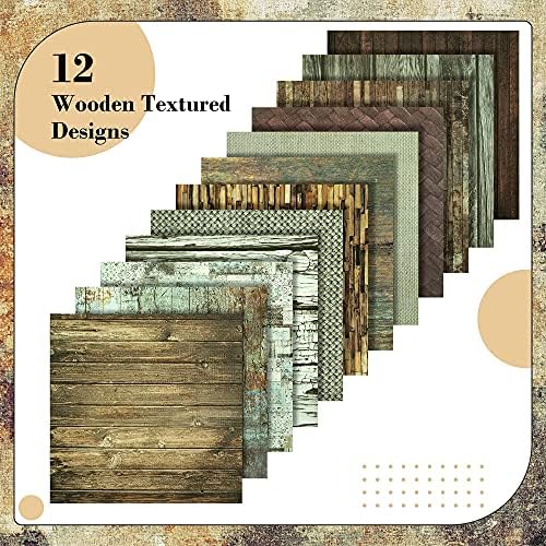 Еднопосочен Бележник за албуми VONDYU-Книга за Scrapbooking със Смес от цветове, Картон с дървена текстура 6 x 6, Дизайнерска