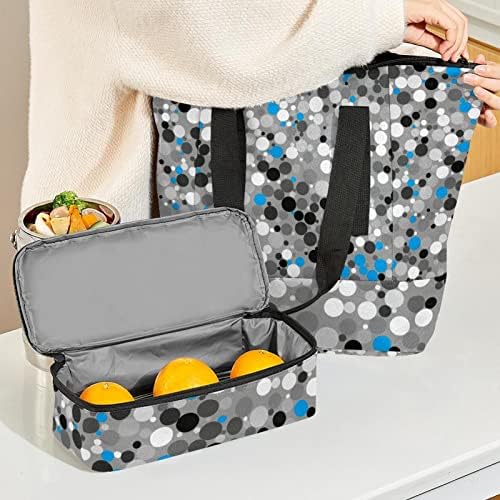 Чанта-тоут Голяма Чанта през Рамо с Кутия за Обяд Горчично-Жълта и Бяла Чанта-Тоут в Грах Стилна Дамска Чанта