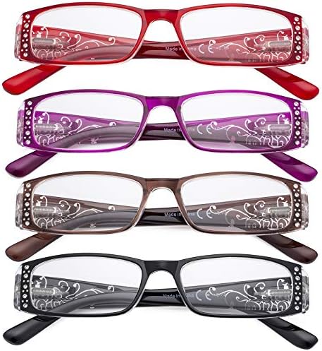 CessBlu Дамски Очила за Четене с Цветен Дизайн 4 Опаковки с Кристали за Жени За Четене