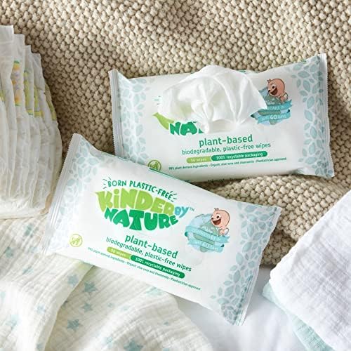Бебешки кърпички Kinder by Nature е на растителна основа - биоразградими и компостируемые, брой 672 бр. (12 опаковки по 56 броя)