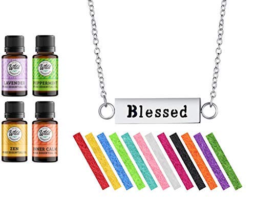 Подаръчен Комплект Wild Essentials с Дифузер Етерично масло Blessed, Окачване за Ароматерапия, 24-инчовата верижка от неръждаема