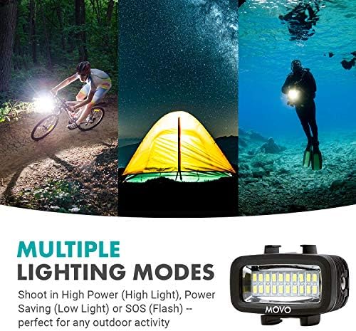Movo LED-WP Подводен мощна акумулаторна батерия led видеосветильник с екшън камера и скрепителни елементи за обувки, който е съвместим с GoPro,