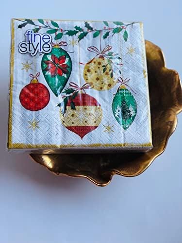 40-каратная 13x13 Златисто-Червена Зелена Хартиена Салфетка от Остролиста |Плодове Остролиста Снежинка Зимно Коледа е Празник на Новата