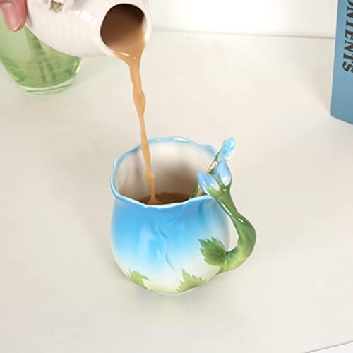 Керамични Чаши Чай ENSOFT, Набор от Цветни Чаени Чаши за Жени с Лъжица, Дизайн във Формата на Рози, Подаръци под формата на Гъби