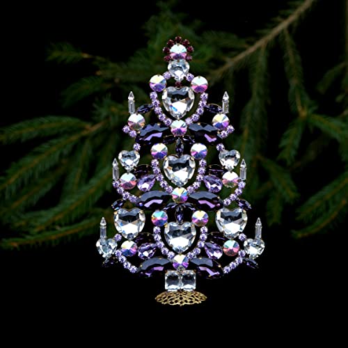 Кристален коледно дърво (лилаво), настолна коледно дърво ръчна изработка, украсени с прозрачни аметистовыми и лилави кристали.