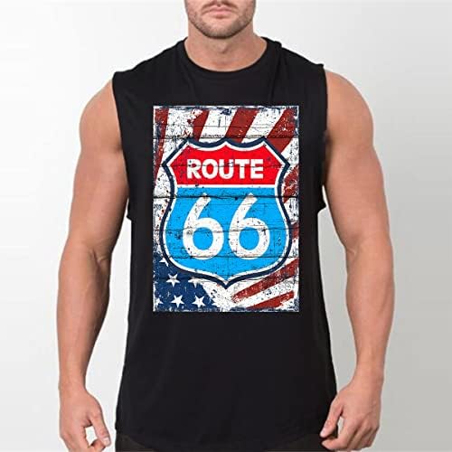 Theagaea 4th of July Риза Мъжки Route 66 Патриотическая Тениска с американския Флаг на Графичен Мускулест Топ на Бретелях Ризи Без Ръкави