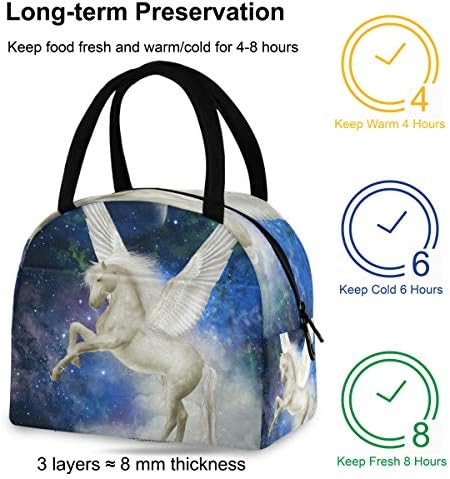 Случайна чанта за обяд Дамски - Unicorn Pegasus Sky Space Cloud Голяма Запечатани Чанта за Обяд с плечевыми ремъци за работа Възрастни