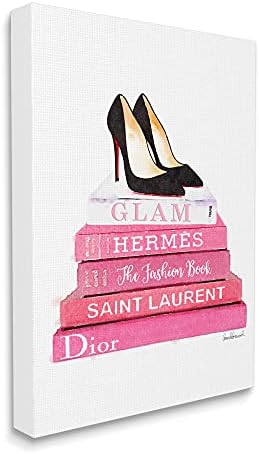 Стенни дъска Stupell Industries Glam Pink Fashion Books Black Помпа Hells с Гордост е Направено в САЩ