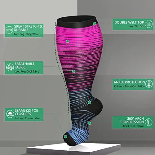3 Опаковки Компрессионных чорапи Голям размер за жени и мъже, 20-30 мм hg.ст., много Широки Чорапи до коляното за подпомагане