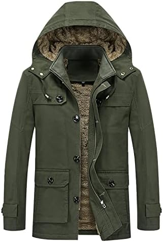 XZHDD Зимно палто за мъже, Плюс Velvet Сгъсти Руно, Улични Ветроупорен якета с цип във военната стил, Топло Яке с качулка, Връхни