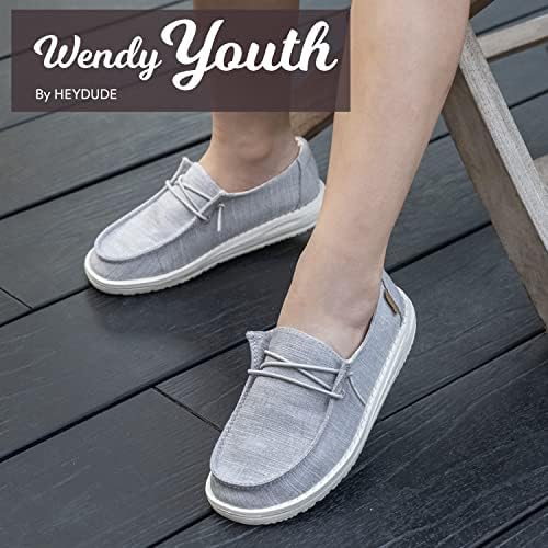 Hey Dude гърлс Wendy Youth Linen Grey Multiple | Дамски обувки | Дамски Лоферы дантела | Удобни и леки
