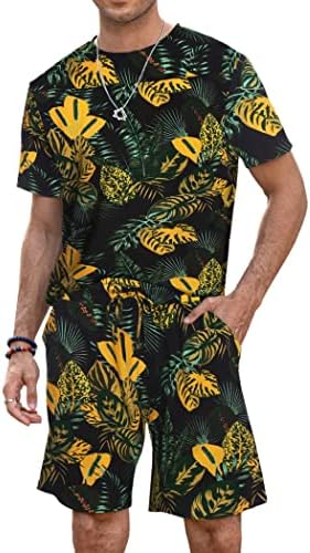 Комплект мъжки Хавайски ризи COOFANDY, Лятна Плажно Облекло, Панталони с цветен Модел, Спортен Костюм от 2 теми