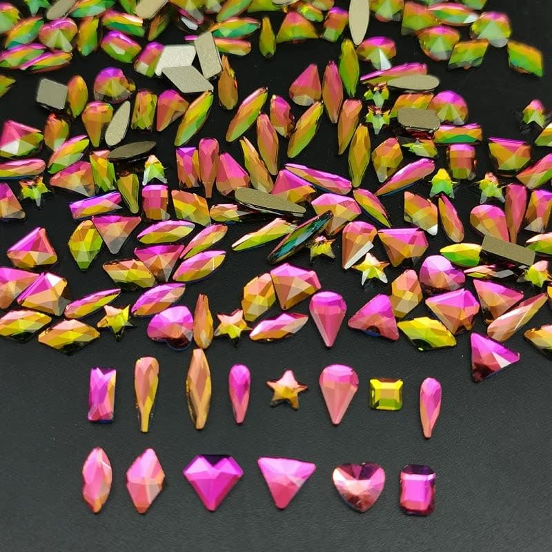 100 бр/пакет 3D Преливащи Диамантени Камъни Блясък за нокти Планински Кристал, Необичайна форма на Стъклени Кристални Камъни за декорация