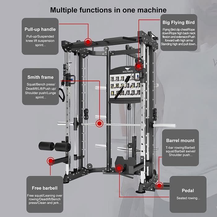 Многофункционална Стойка за домашен фитнес зала WOLFMATE Premium Smith Machine Cage System, Търговски Смит машина Всичко в едно