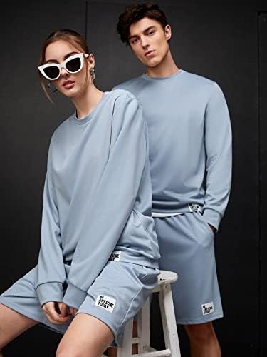 NIBHZ Облекло от две части за мъже, Пуловер с писмото модел от PC и къси панталони с завязками на талията от 1 бр. (Цвят: прашни сини,