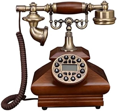 ZSEDP Антикварен Стационарен телефон в Ретро стил от масивно Дърво, Бутон, определени с id на обаждащия се, хендсфри с подсветка (Цвят: