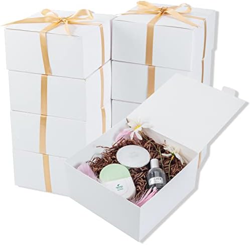 WLUSEAXI 12 опаковки Подарък Кутии с Капаци, Бели Подаръчни Кутии на Едро със златна панделка-Лък, Кутия за предложения приятелките