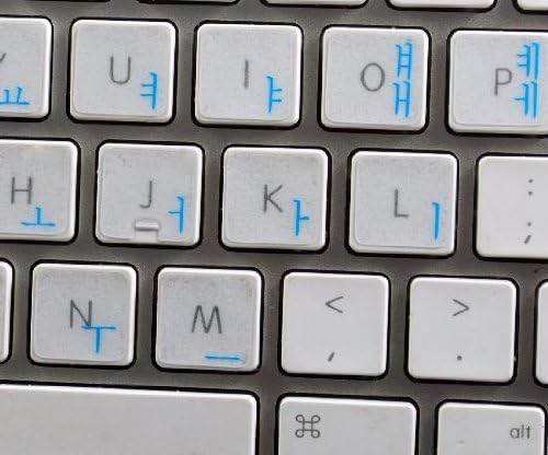 Стикер на корейска клавиатура на Apple, със Сини с Надпис ВЪРХУ Прозрачен фон за настолни компютри, лаптопи и Тетрадки книги