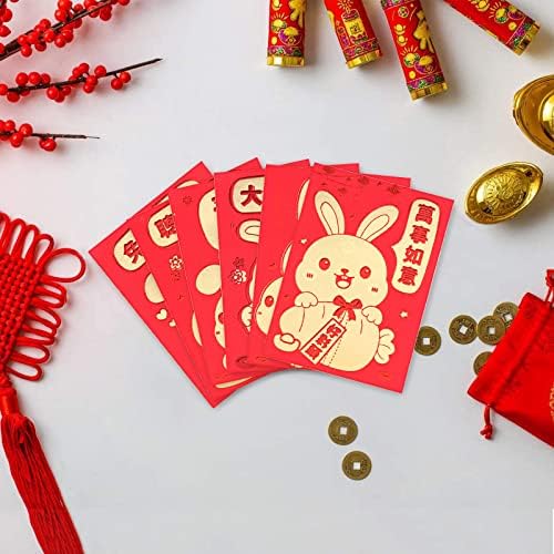 Китайски червени пликове за целувки, дата 2023 китайската Нова година, заек Хонг Бао Лай, щастливи парични пакети, 36 броя, 12